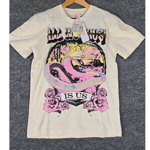 Reason Women Snake Roses Graphic Tee Cream Short Sleeve Casual‎ Top S P
